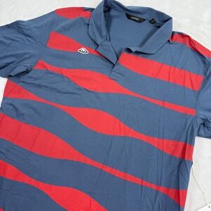 Radmor Mens Pima Cotton Golf Polo Shirt Blue Red Wavy Stripe Logo Size L
